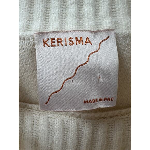 Kerisma Women's Ivory Angora Blend Ribbed Mock Neck Cropped Poncho Sweater OS - Picture 3 of 7